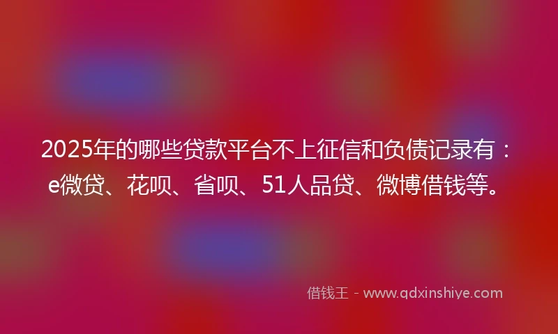 2025年的哪些贷款平台不上征信和负债记录有：e微贷、花呗、省呗、51人品贷、微博借钱等。