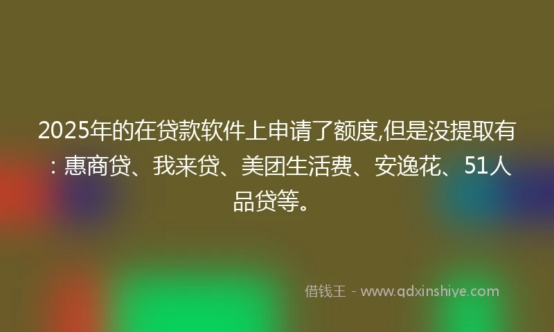 2025年的在贷款软件上申请了额度,但是没提取有：惠商贷、我来贷、美团生活费、安逸花、51人品贷等。