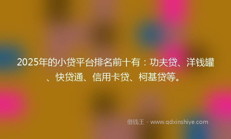 2025年的小贷平台排名前十有：功夫贷、洋钱罐、快贷通、信用卡贷、柯基贷等。