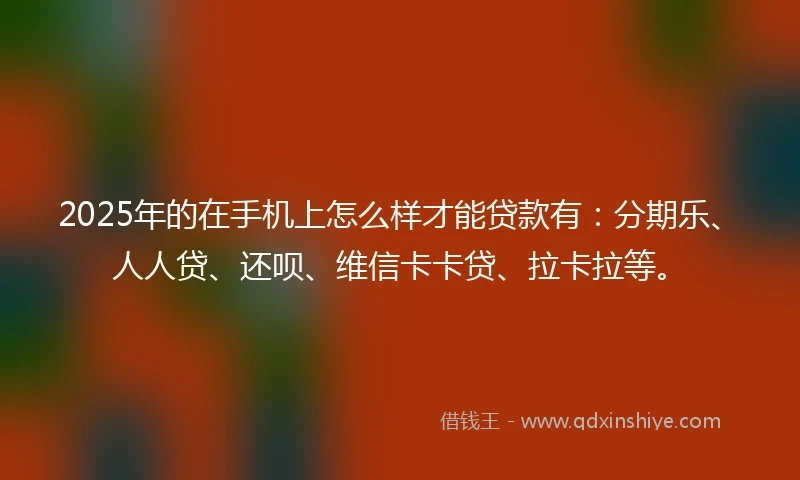 2025年的在手机上怎么样才能贷款有：分期乐、人人贷、还呗、维信卡卡贷、拉卡拉等。