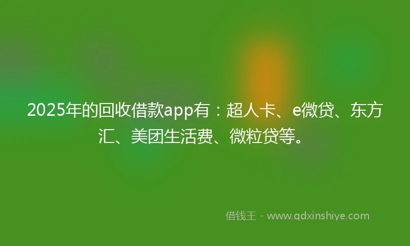 2025年的回收借款app有：超人卡、e微贷、东方汇、美团生活费、微粒贷等。