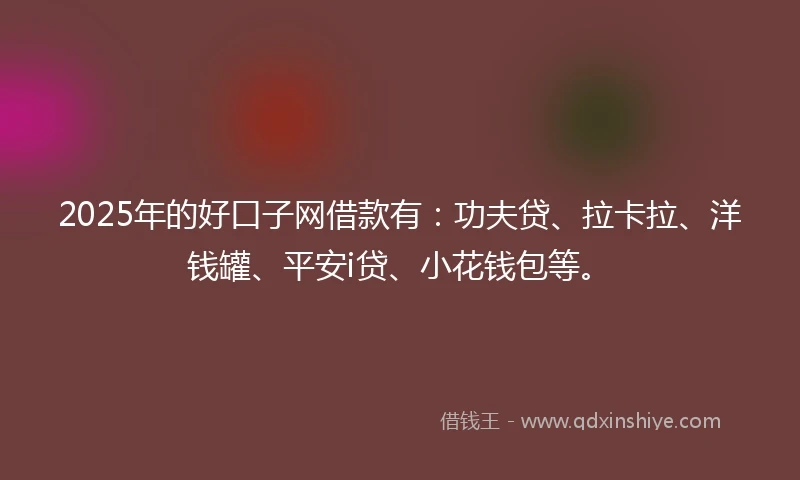 2025年的好口子网借款有：功夫贷、拉卡拉、洋钱罐、平安i贷、小花钱包等。