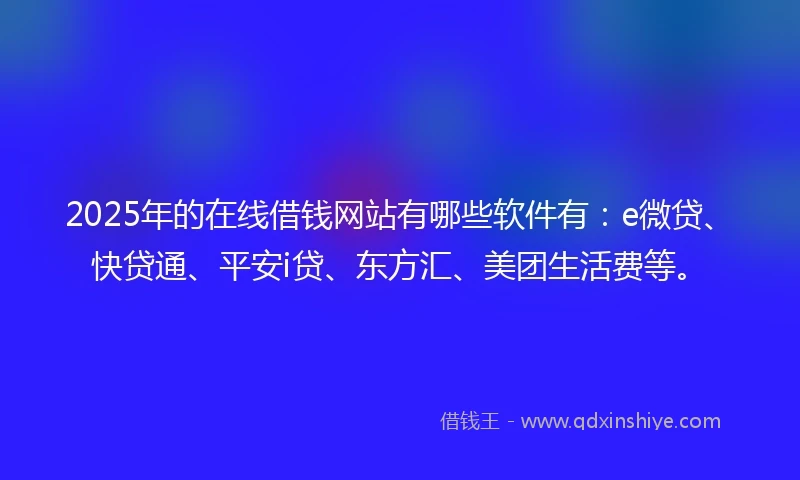 2025年的在线借钱网站有哪些软件有：e微贷、快贷通、平安i贷、东方汇、美团生活费等。