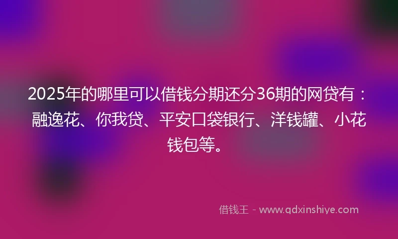 2025年的哪里可以借钱分期还分36期的网贷有：融逸花、你我贷、平安口袋银行、洋钱罐、小花钱包等。
