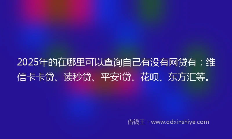 2025年的在哪里可以查询自己有没有网贷有：维信卡卡贷、读秒贷、平安i贷、花呗、东方汇等。