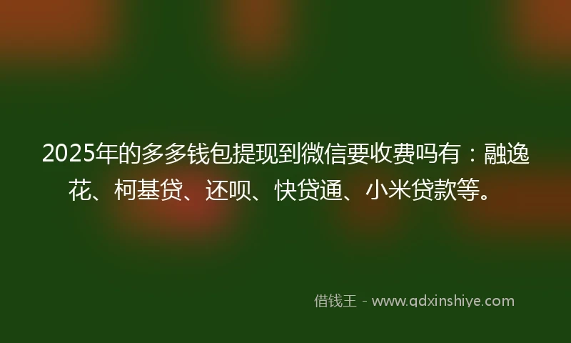2025年的多多钱包提现到微信要收费吗有：融逸花、柯基贷、还呗、快贷通、小米贷款等。