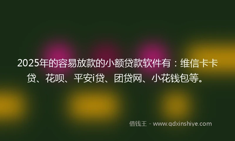 2025年的容易放款的小额贷款软件有：维信卡卡贷、花呗、平安i贷、团贷网、小花钱包等。
