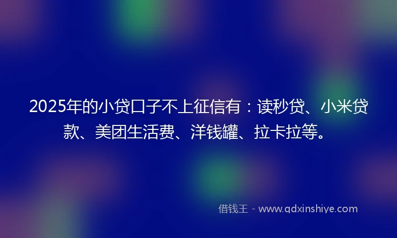 2025年的小贷口子不上征信有：读秒贷、小米贷款、美团生活费、洋钱罐、拉卡拉等。