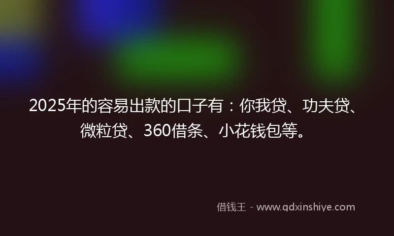 2025年的容易出款的口子有：你我贷、功夫贷、微粒贷、360借条、小花钱包等。