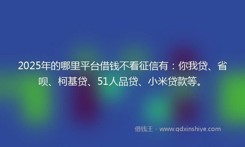 2025年的哪里平台借钱不看征信有：你我贷、省呗、柯基贷、51人品贷、小米贷款等。