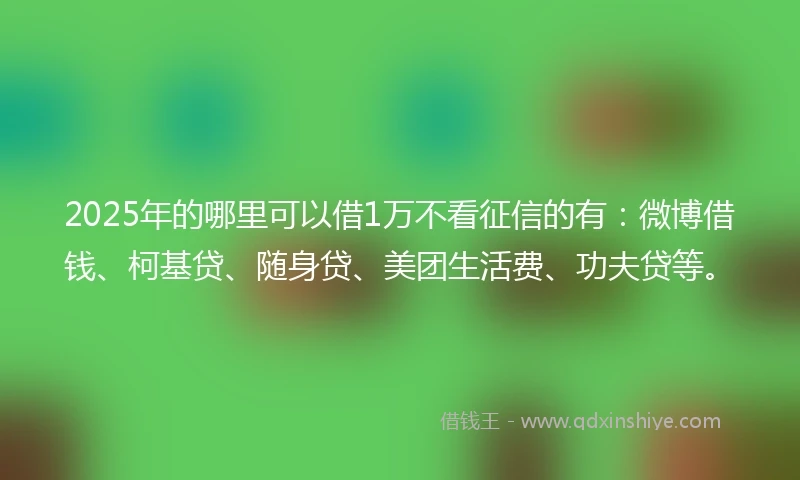 2025年的哪里可以借1万不看征信的有：微博借钱、柯基贷、随身贷、美团生活费、功夫贷等。