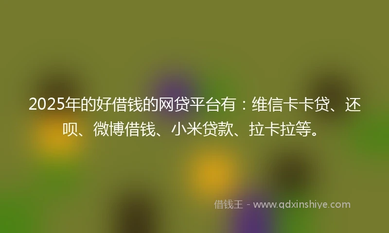 2025年的好借钱的网贷平台有：维信卡卡贷、还呗、微博借钱、小米贷款、拉卡拉等。