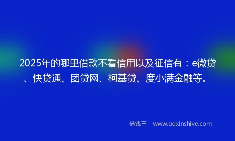 2025年的哪里借款不看信用以及征信有：e微贷、快贷通、团贷网、柯基贷、度小满金融等。