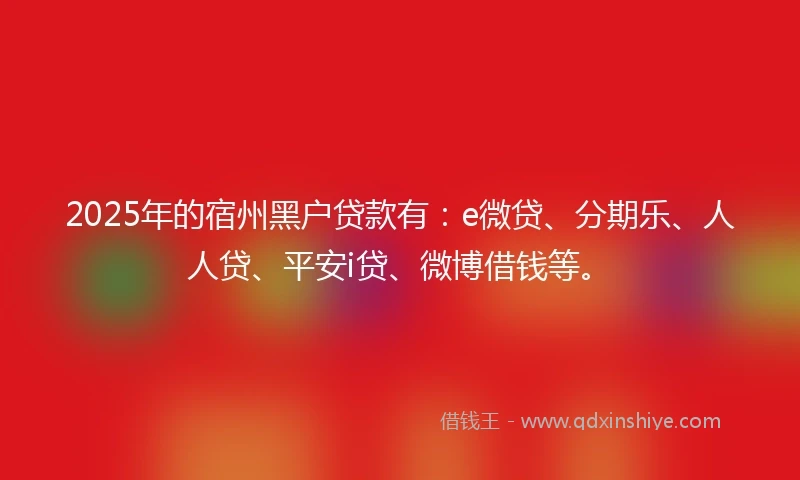 2025年的宿州黑户贷款有：e微贷、分期乐、人人贷、平安i贷、微博借钱等。