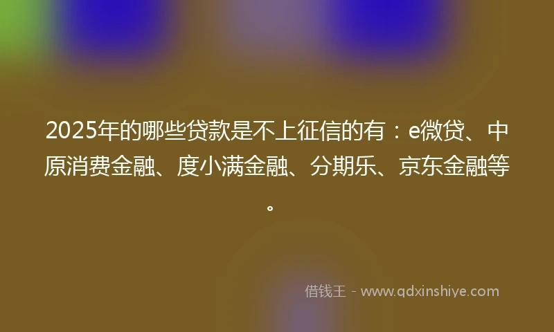 2025年的哪些贷款是不上征信的有：e微贷、中原消费金融、度小满金融、分期乐、京东金融等。