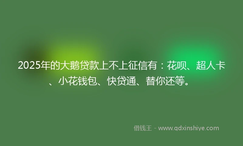 2025年的大鹅贷款上不上征信有：花呗、超人卡、小花钱包、快贷通、替你还等。