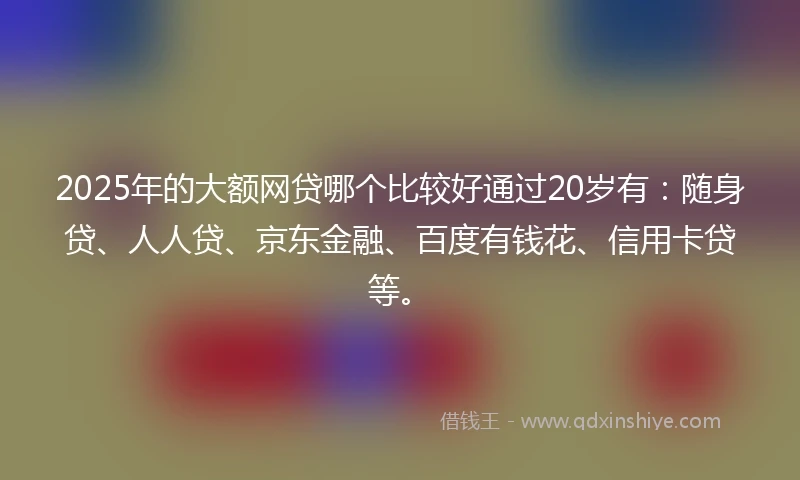 2025年的大额网贷哪个比较好通过20岁有：随身贷、人人贷、京东金融、百度有钱花、信用卡贷等。