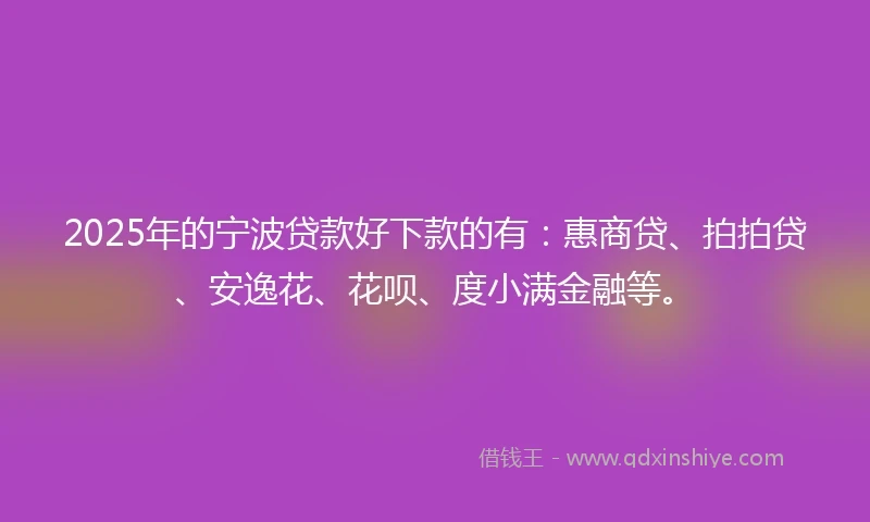 2025年的宁波贷款好下款的有：惠商贷、拍拍贷、安逸花、花呗、度小满金融等。