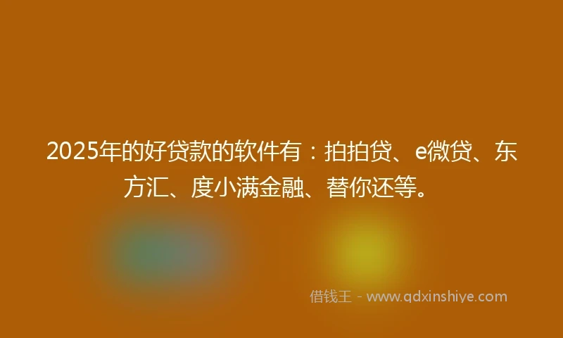 2025年的好贷款的软件有：拍拍贷、e微贷、东方汇、度小满金融、替你还等。