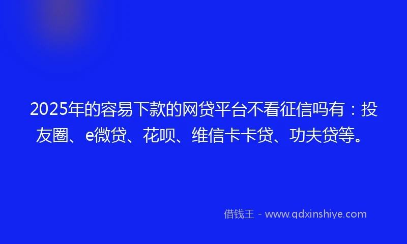 2025年的容易下款的网贷平台不看征信吗有：投友圈、e微贷、花呗、维信卡卡贷、功夫贷等。