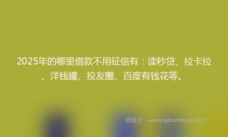 2025年的哪里借款不用征信有：读秒贷、拉卡拉、洋钱罐、投友圈、百度有钱花等。