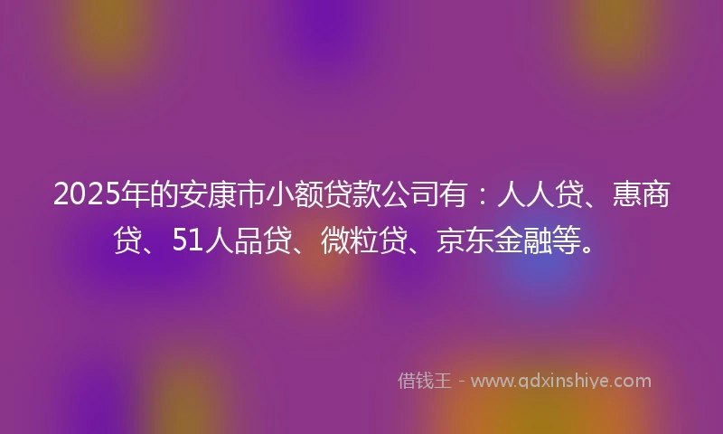 2025年的安康市小额贷款公司有:人人贷、惠商贷、51人品贷、微粒贷、京东金融等。