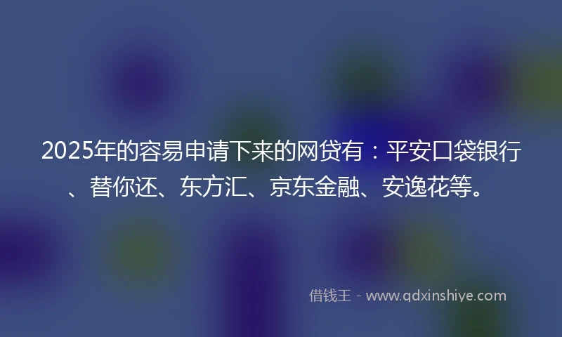 2025年的容易申请下来的网贷有：平安口袋银行、替你还、东方汇、京东金融、安逸花等。