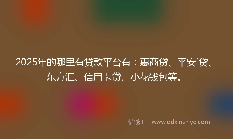 2025年的哪里有贷款平台有：惠商贷、平安i贷、东方汇、信用卡贷、小花钱包等。