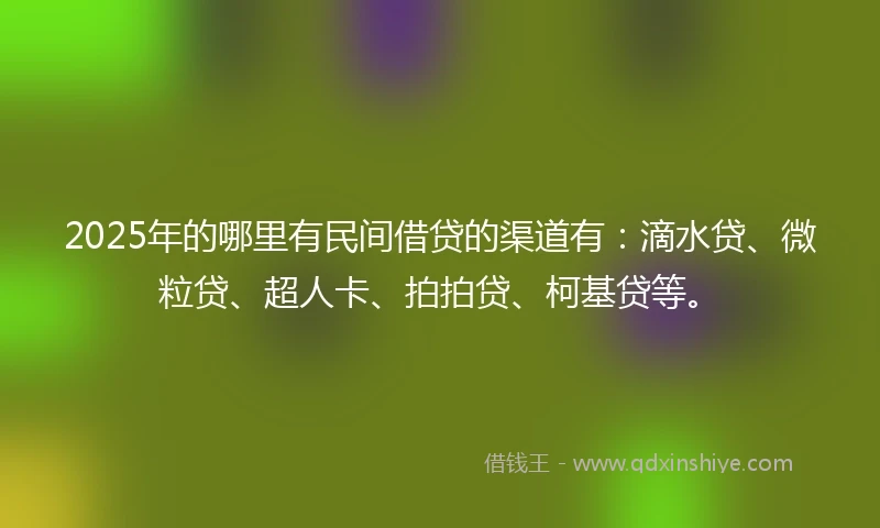 2025年的哪里有民间借贷的渠道有：滴水贷、微粒贷、超人卡、拍拍贷、柯基贷等。