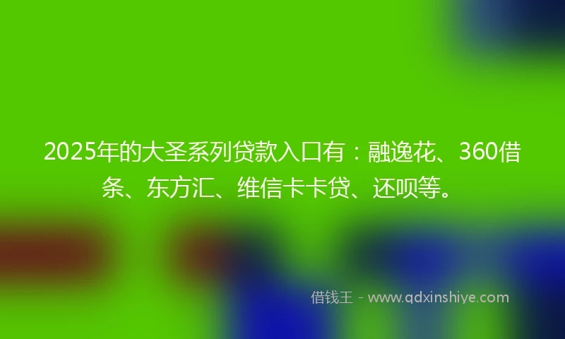 2025年的大圣系列贷款入口有：融逸花、360借条、东方汇、维信卡卡贷、还呗等。