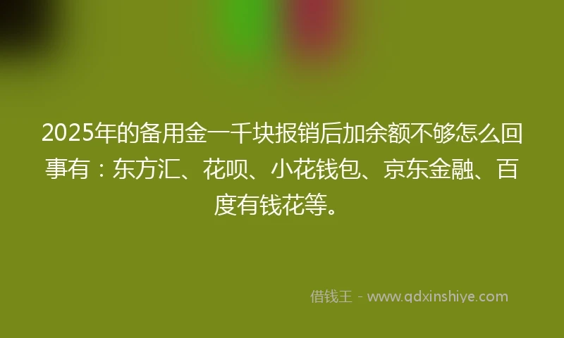 2025年的备用金一千块报销后加余额不够怎么回事有：东方汇、花呗、小花钱包、京东金融、百度有钱花等。