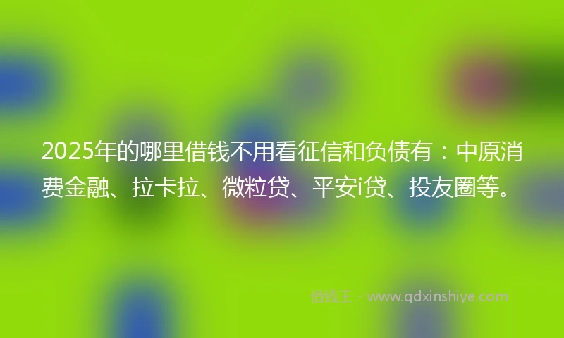 2025年的哪里借钱不用看征信和负债有：中原消费金融、拉卡拉、微粒贷、平安i贷、投友圈等。