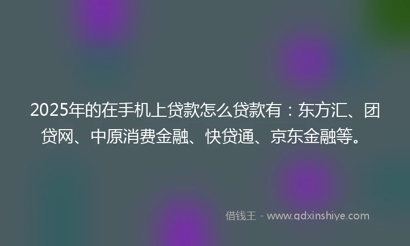 2025年的在手机上贷款怎么贷款有：东方汇、团贷网、中原消费金融、快贷通、京东金融等。