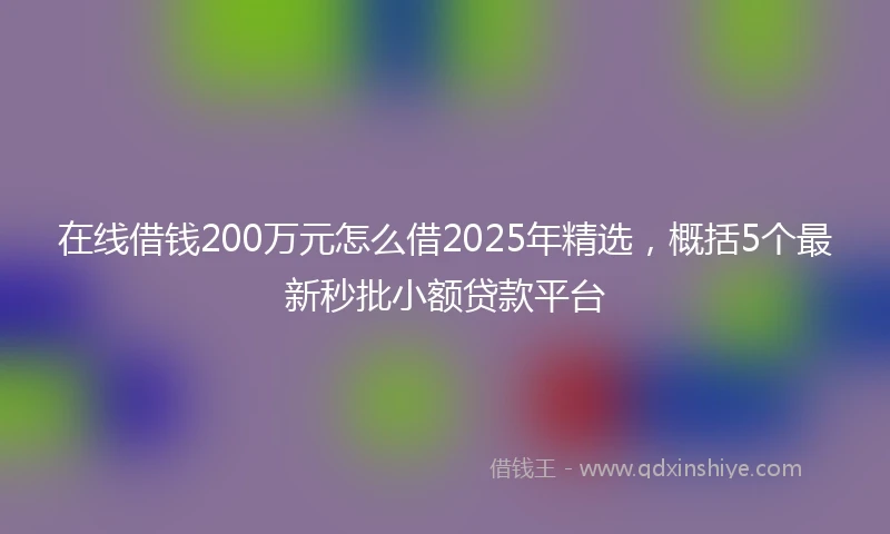 在线借钱200万元怎么借2025年精选，概括5个最新秒批小额贷款平台