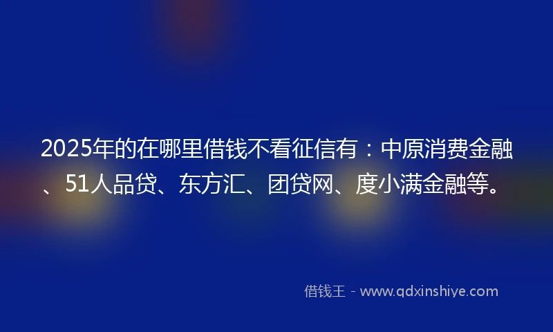 2025年的在哪里借钱不看征信有：中原消费金融、51人品贷、东方汇、团贷网、度小满金融等。
