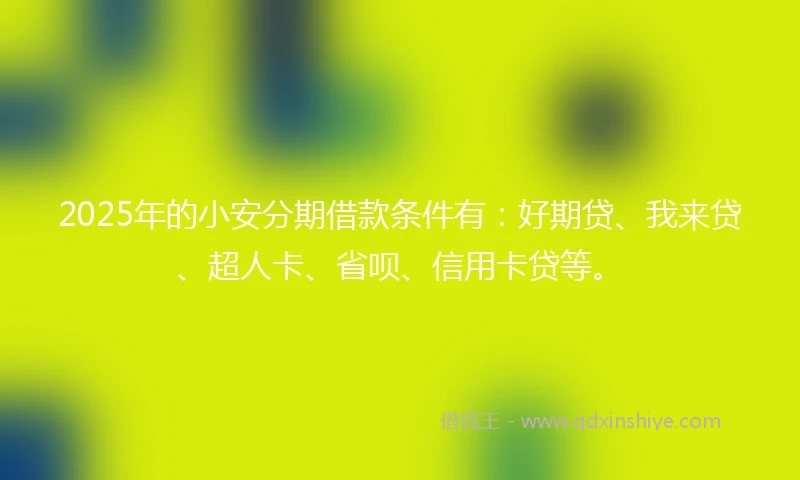 2025年的小安分期借款条件有：好期贷、我来贷、超人卡、省呗、信用卡贷等。