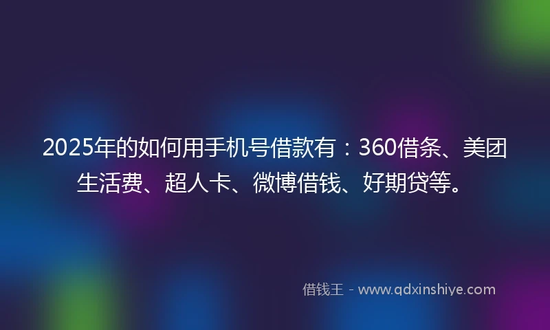2025年的如何用手机号借款有：360借条、美团生活费、超人卡、微博借钱、好期贷等。