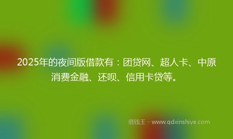 2025年的夜间版借款有：团贷网、超人卡、中原消费金融、还呗、信用卡贷等。