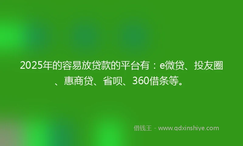 2025年的容易放贷款的平台有:e微贷、投友圈、惠商贷、省呗、360借条等。