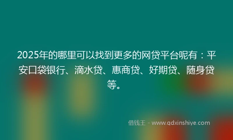 2025年的哪里可以找到更多的网贷平台呢有：平安口袋银行、滴水贷、惠商贷、好期贷、随身贷等。