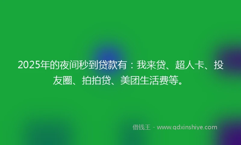 2025年的夜间秒到贷款有：我来贷、超人卡、投友圈、拍拍贷、美团生活费等。