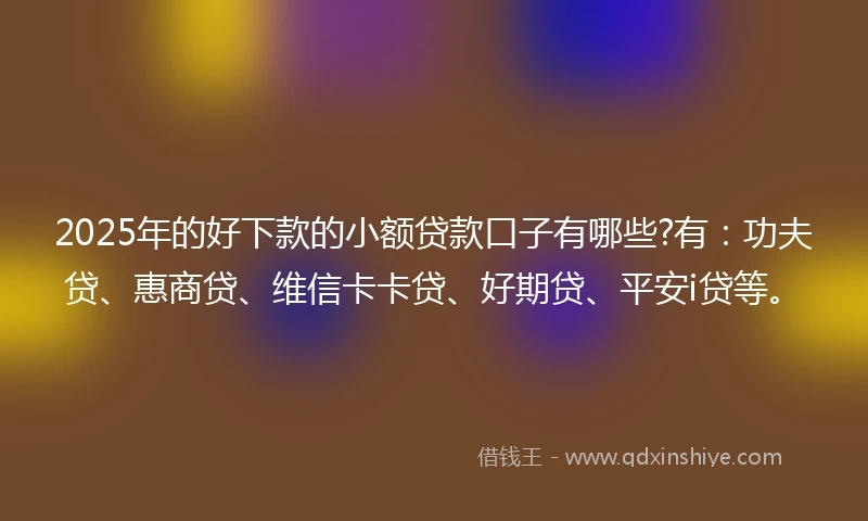2025年的好下款的小额贷款口子有哪些?有：功夫贷、惠商贷、维信卡卡贷、好期贷、平安i贷等。