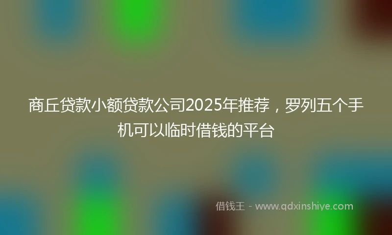 商丘贷款小额贷款公司2025年推荐，罗列五个手机可以临时借钱的平台