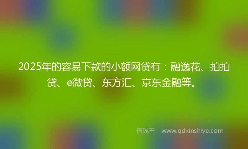 2025年的容易下款的小额网贷有：融逸花、拍拍贷、e微贷、东方汇、京东金融等。