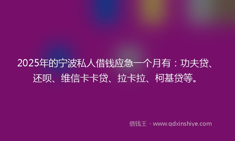 2025年的宁波私人借钱应急一个月有：功夫贷、还呗、维信卡卡贷、拉卡拉、柯基贷等。