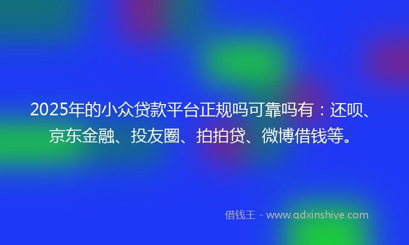 2025年的小众贷款平台正规吗可靠吗有：还呗、京东金融、投友圈、拍拍贷、微博借钱等。