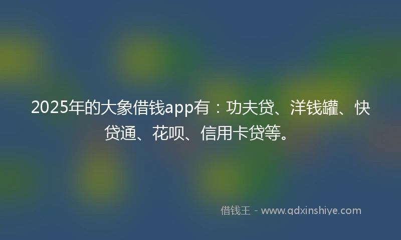 2025年的大象借钱app有：功夫贷、洋钱罐、快贷通、花呗、信用卡贷等。