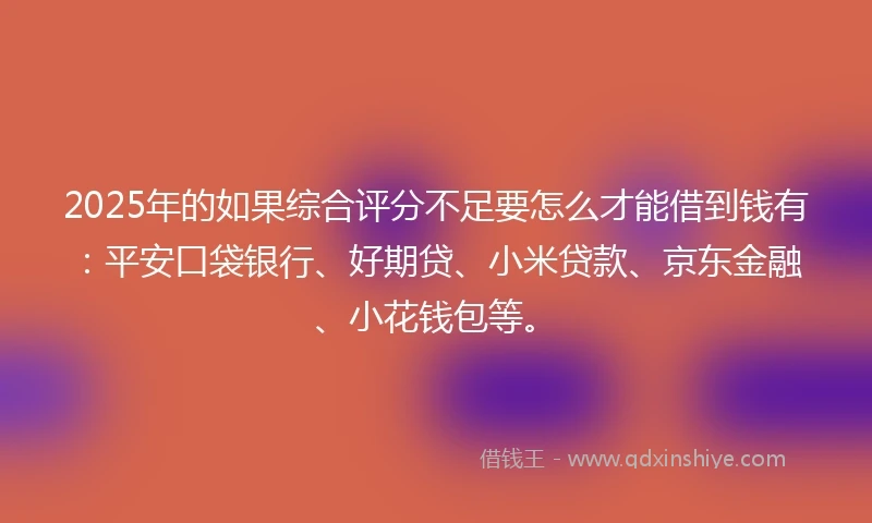 2025年的如果综合评分不足要怎么才能借到钱有：平安口袋银行、好期贷、小米贷款、京东金融、小花钱包等。