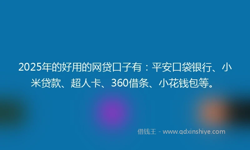 2025年的好用的网贷口子有:平安口袋银行、小米贷款、超人卡、360借条、小花钱包等。