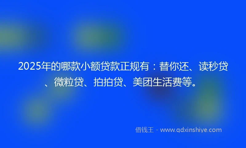 2025年的哪款小额贷款正规有：替你还、读秒贷、微粒贷、拍拍贷、美团生活费等。